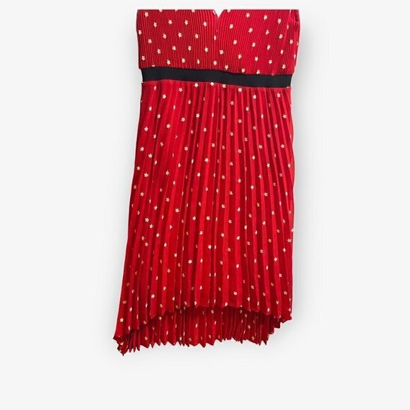 NWT MAJE Relina Flower-Embroidered Pleated Mini Dress in Red, Size 38FR - Picture 5 of 16